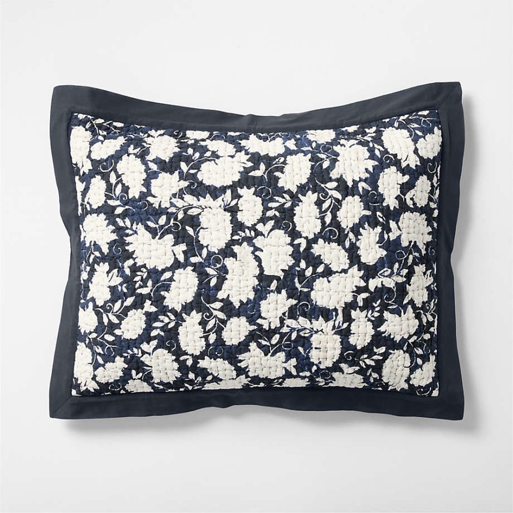 🌙 B51 - Celeste Organic Cotton Midnight Navy Blue Floral Standard Bed Sham